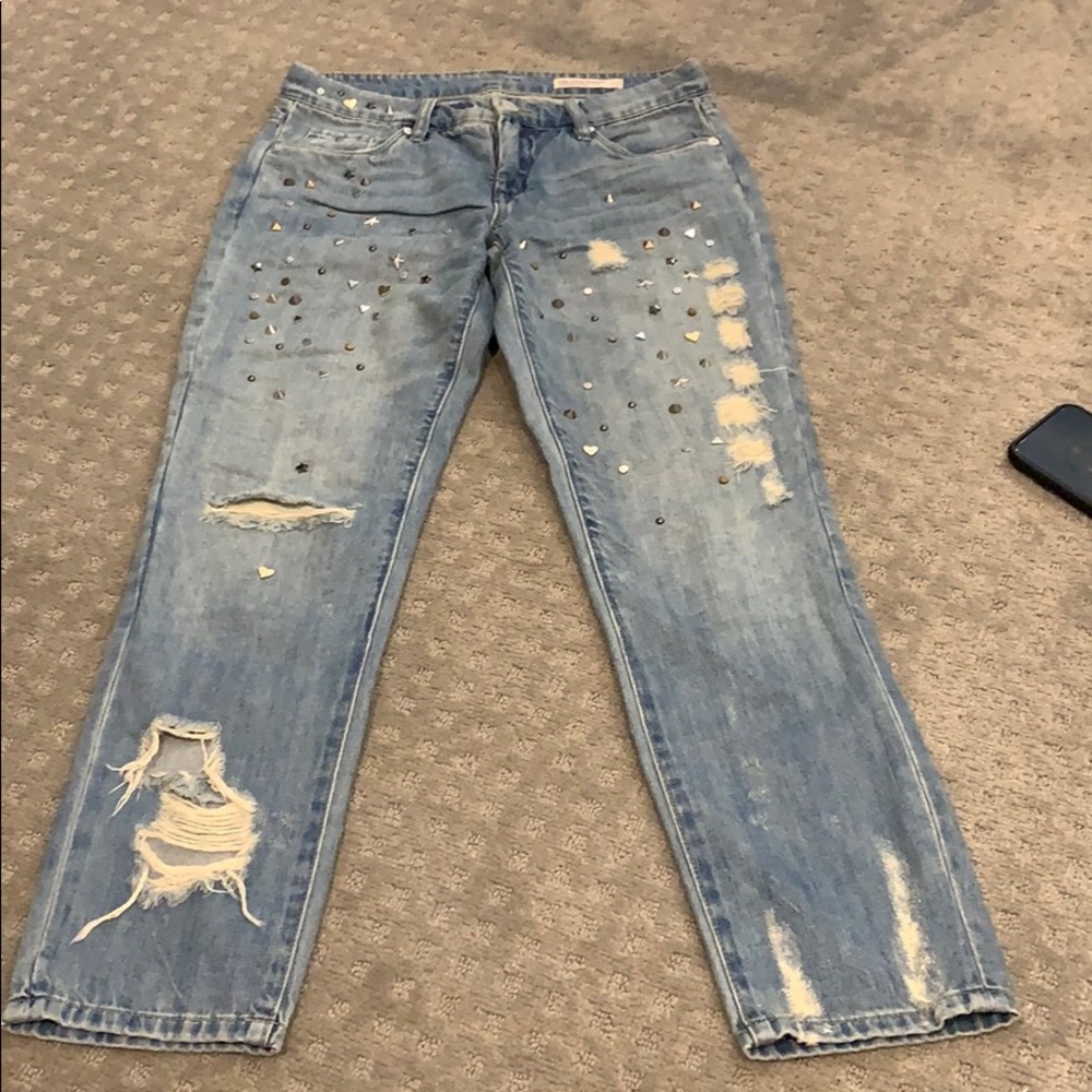 Blank NYC crop girlfriend jeans with studs